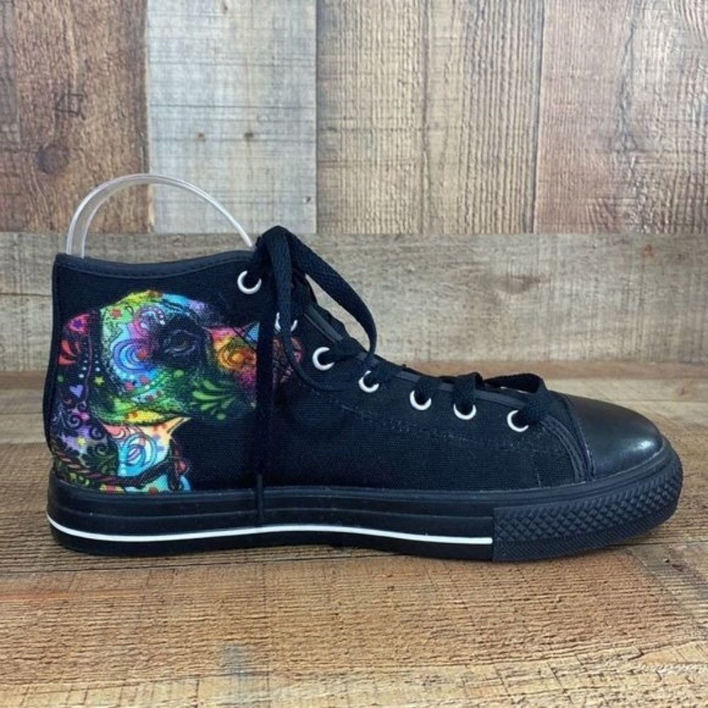 Black Multicolor Puppy Print Bootie Sneakers Womens 7 Lace Up - Picture 6 of 13